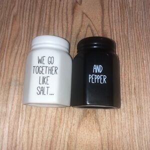 "WE GO TOGETHER LIKE SALT AND PEPPER" Ceramic large   Shakers White/Black 3.5"